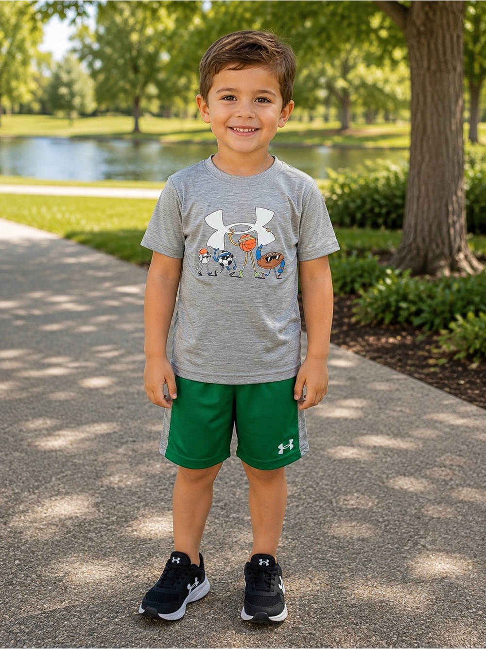 Under Armour Boys 2-Piece Outfit Set Size 5 NWT Graphic Sports Tee & Shorts